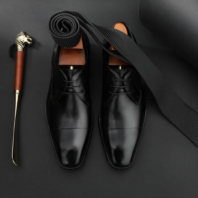 

2024 Social Real Leather Shoes Derby Business Dress Shoes Slip-resistant Wear-resistant One Generation Party Prom Formal Shoes