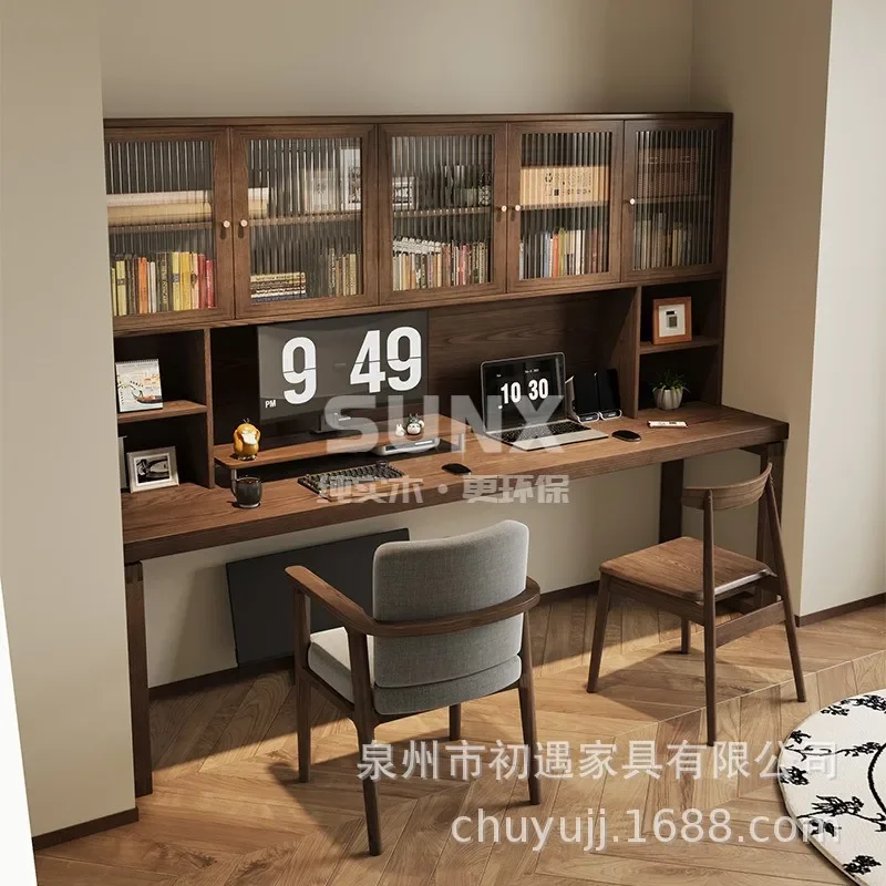 Medieval style solid wood desk bookshelf with glass cabinet door home study desk reading and writing computer desk