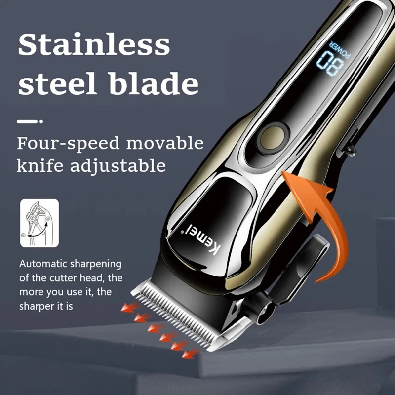 Kemei المهنية مقص الشعر قابلة للشحن المتقلب الرجال الكهربائية القاطع آلة قطع الشعر LCD اللاسلكي أداة تهذيب اللحية KM-1990