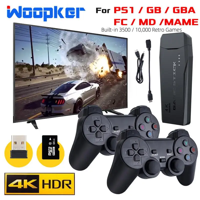 Top Retro Video Game Console M8 with Wireless Controller Game Stick 4K 64G 10000 Games HDMI-compatible for GBA/PS1/FC