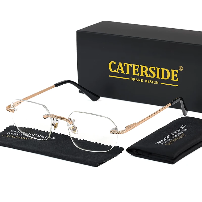 CATERSIDE Neue Retro Randlose Sonnenbrille männer Polygon Luxus Marke Designer Sonnenbrille Frauen Party Festival Brillen Geschenk Fall – Detail 15