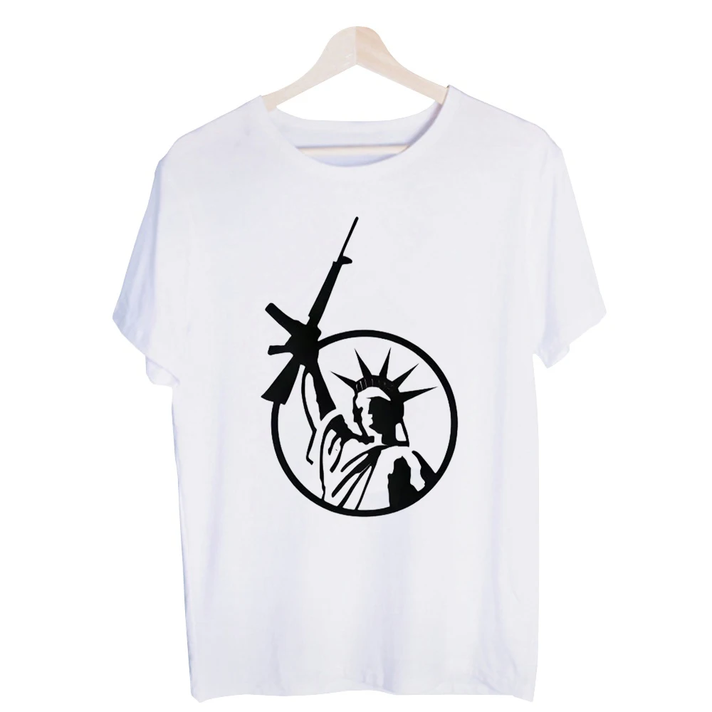 Men's Patriotic Statue Graphic Tee, Short Sleeve Crew Neck T-Shirt for Casual Streetwear and Everyday Outfits