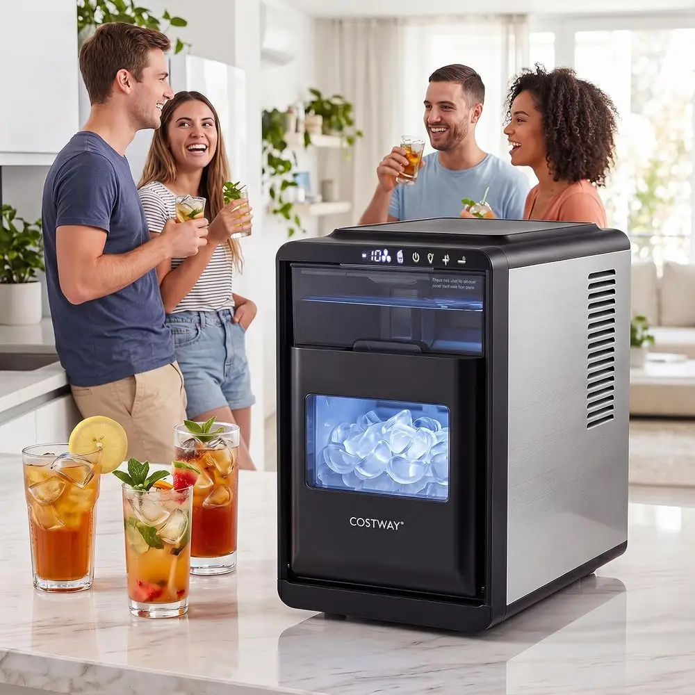 Crescent Ice Maker Countertop, 26 Ls/24H Ice hine with 16 Crescent Cues in 15 Mins, l-Cleaning, 11 Ice ThicknLevels, Timer, Scoo