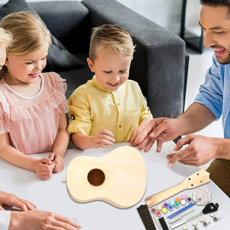 Portátil Ukulele Building Kit, faça seus próprios brinquedos, instrumentos musicais, DIY, interessante