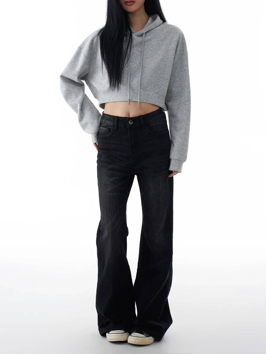 

Американские джинсы-колокольчики с выцветкой Bla и высокой талией, женские свободные утягивающие широкие брюки, повседневные хлопковые джинсовые брюки на молнии