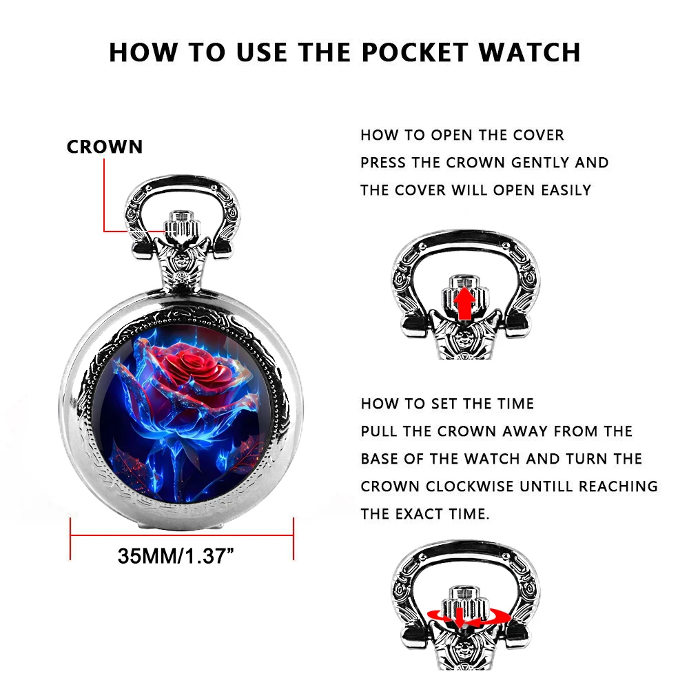 Collana per orologio da tasca al quarzo con cupola in vetro rosa blu, moda personalizzata, argento, acciaio inossidabile, catena con ciondolo gioielli da donna