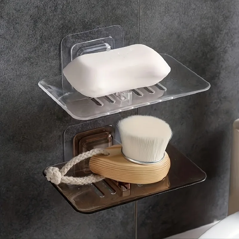 1Pc Soap Box Easy to Install Transparent Soap Box Wall-Mounted Bathroom Bracket Bathroom Soap Tray