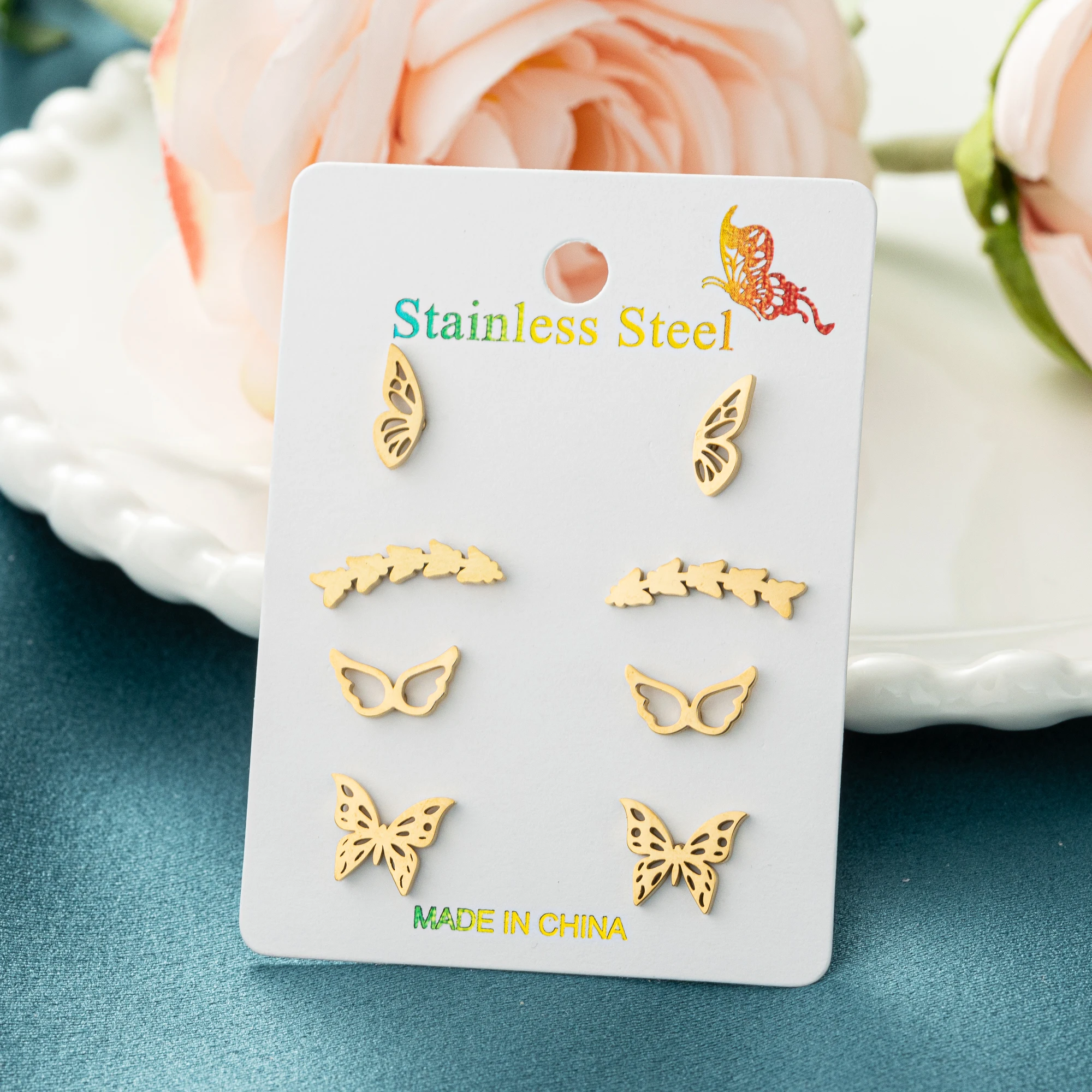 Dainty Butterfly Insect Tragus Piercing Kids Girl Earring Set Mini Delicate Animal Stainless Steel Stud Earrings Accessories