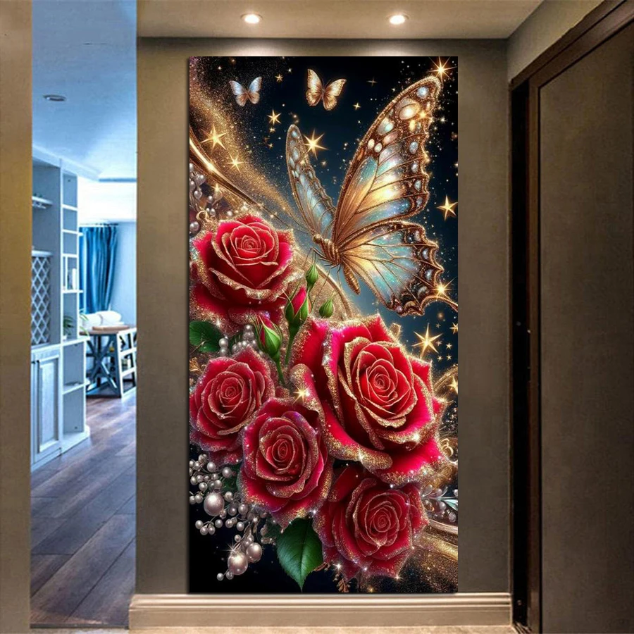 

Fullcang Красная Роза Бабочка Большой Размер Diy Наборы Для Росписи Алмазов Полный Квадратный Круглый Дрель Мозаика Вышивка Картина Настенный Декор