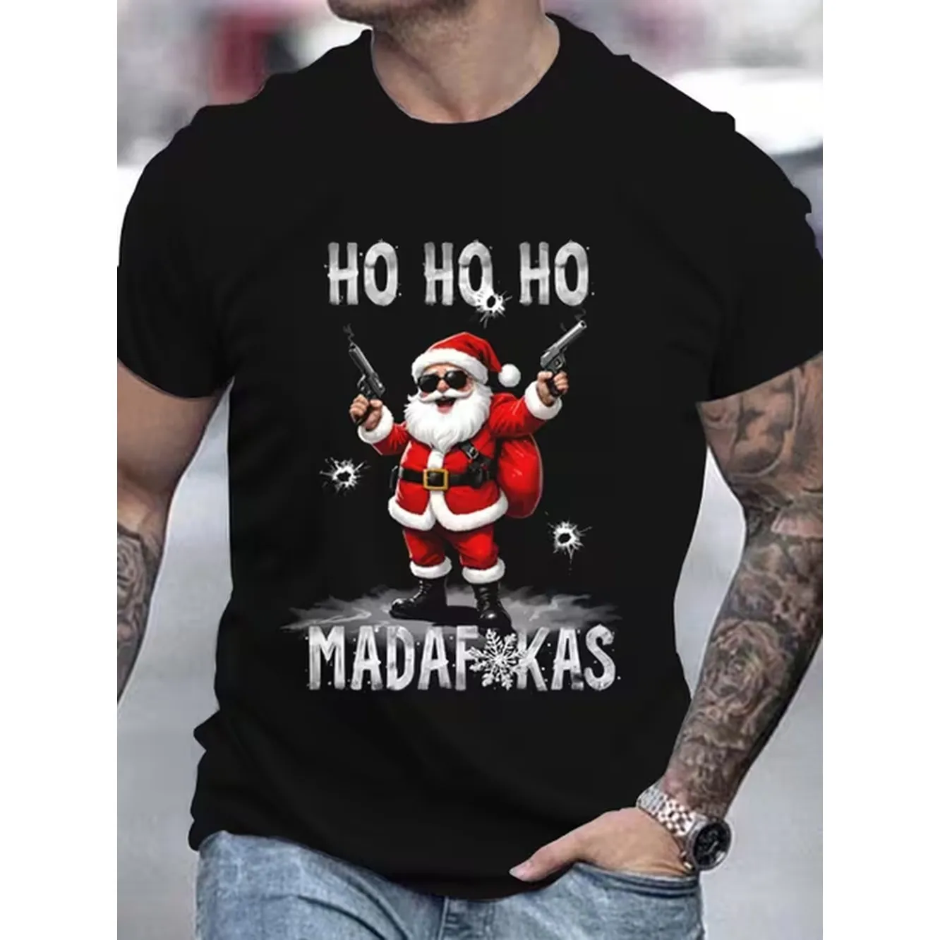 item picture christmas mens cool santa claus shoot 3d printed t shirt summer casual round neck short sleeve outdoor top