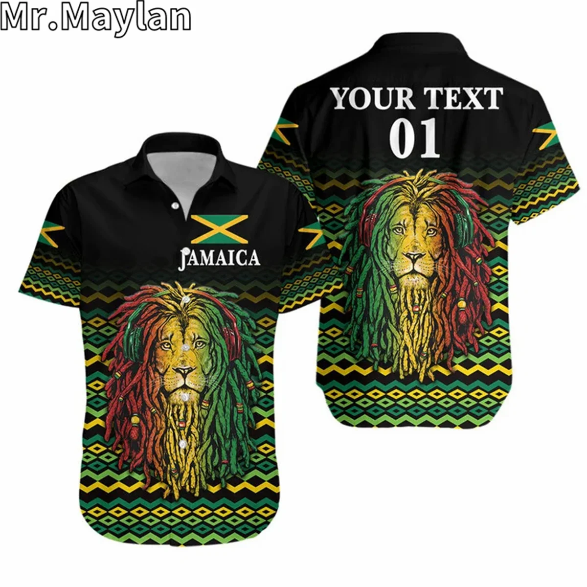 JAMAICA LION FLAG Hawaiian Shirts 3D Reggae Bob Marley Shirt Summer Short Sleeve TShirt Streetwear Oversized 5XL Chemise Homme-6