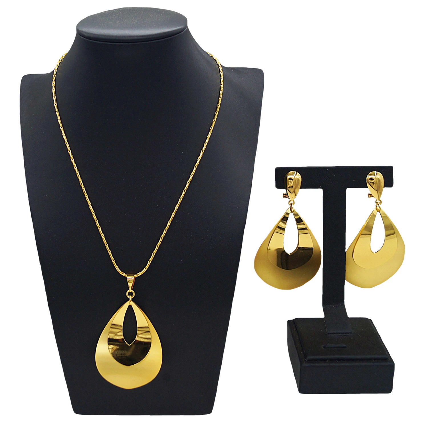 

Yuleili classic high-quality fashion two-piece water drop style gold-plated necklace earrings high-grade elegant ladies gifts