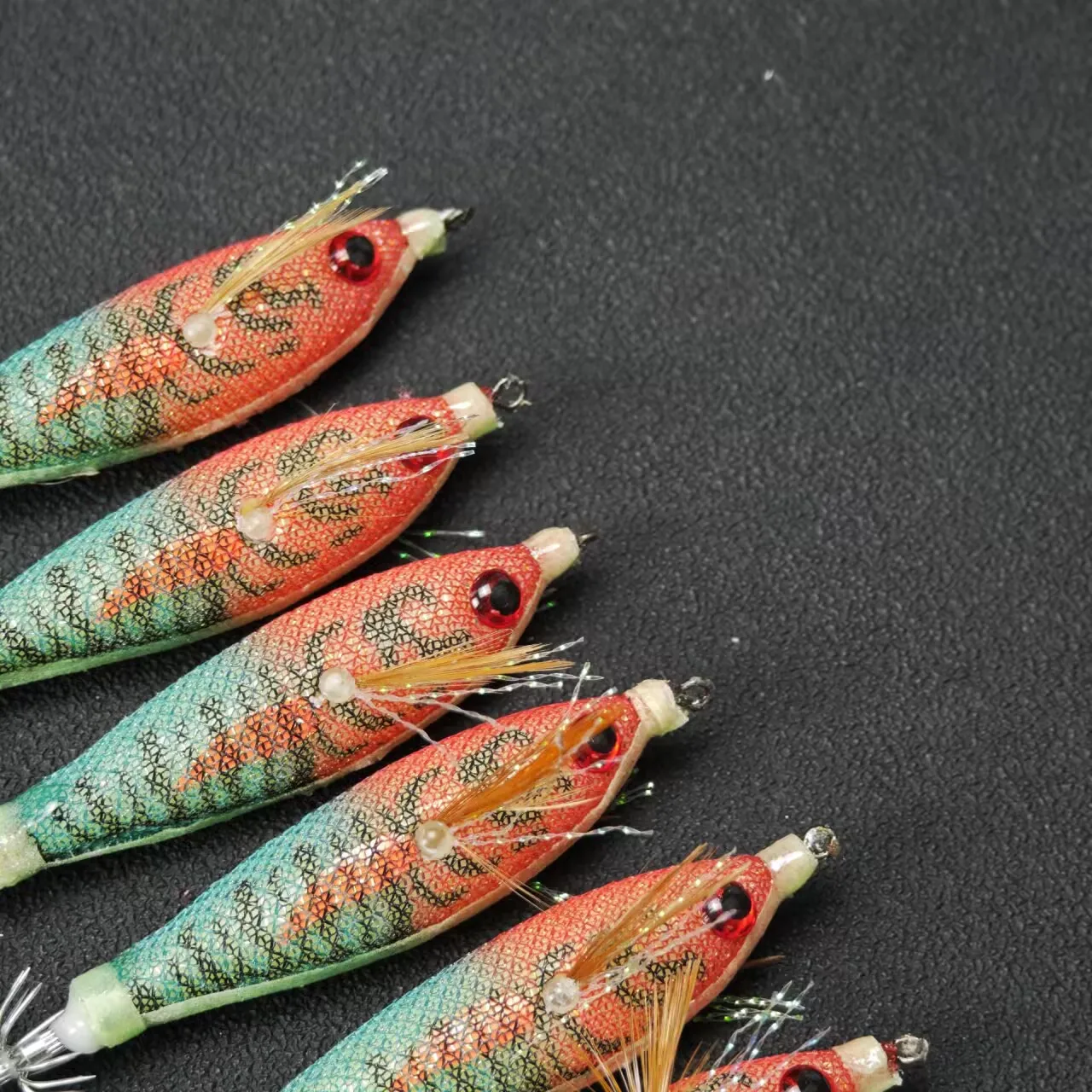 7 Stück/Set 8cm Leuchtende Garnelen-Angelköder Salzwasser-Garnelen-Köder Oktopus-Tintenfisch-Jigs Angelhaken Angelzubehör – Detail 3