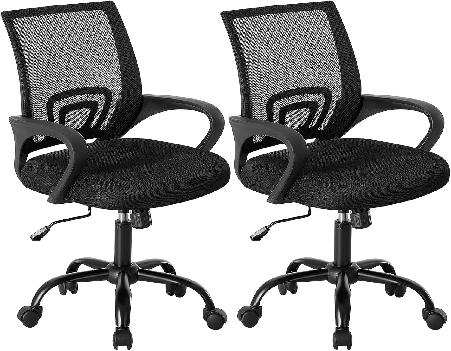 Ergonomic Mid Back Office Chair with Lumbar Support, Rocking Mode, Height Adjustable, Fixed Armrest, Black, 2 Pack