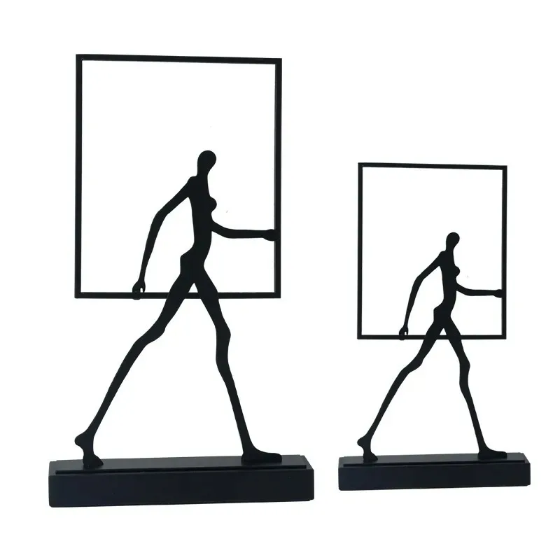 Metal Handicraft Abstract Wrought Iron Figures Square Frame Walking People Portrait Cropping Home Decoration Accessories