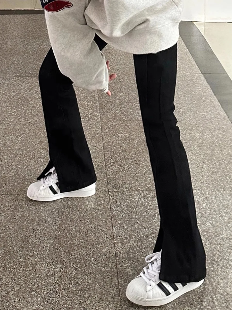 

High Waist Loose Fit Straight Leg Jeans for Women plus Size Open Slit Bootcut Denim Pants Autumn Winter plus Size Slimming Lo...