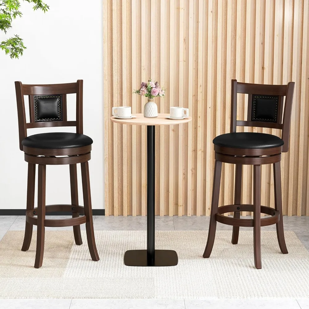 

Swivel Bar Stools Set of 2, 30.5 Bar Height Bar Stools w/Ergonomic Backrest, Soft Padded Seat, Rubber Wood Legs, Footrest.