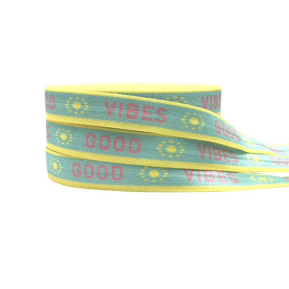 10Yard LIFE LOVE Print Letters Fold Over Elastic 15MM FOE Ribbon per accessori per fettuccia regalo copricapo fai da te