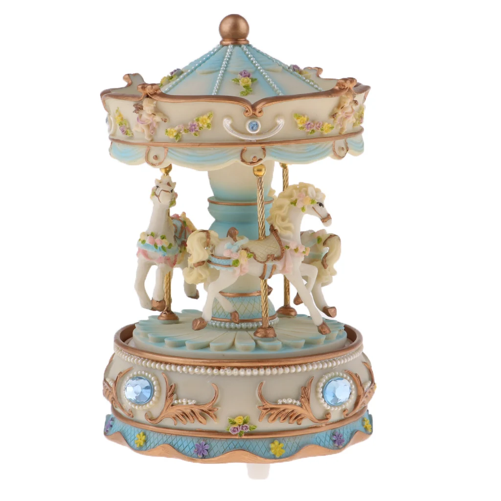Handcrafted Resin Rotating Horse Carousel Music Box Crafts Home Decorative Collectibles Toys Birthday Anniversary Gift
