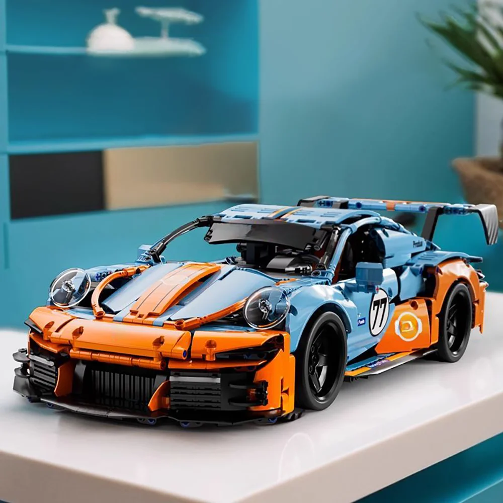 1:14 Orange-Blaues Baustein-Superauto, ABS-Kunststoff-Bausatz-Automodell, Geburtstags-/Weihnachts-/Halloween-/Erntedankfest-Geschenk – Detail 9