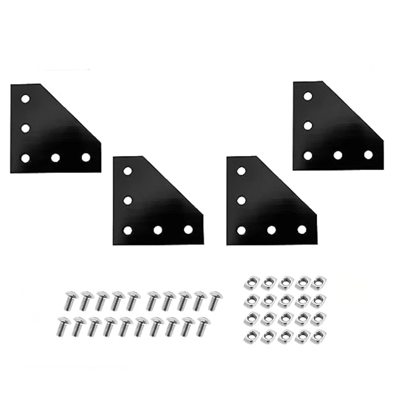 4PC L T Shape Outside Joining Plate 60x60x4mm 5-Hole Joint Bracket Compatible with 2020 Series V-Slot Aluminum Extrusion Profile