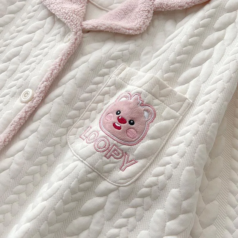 New Hello Kitty Y2k Cartoon Long Sleeved Pajamas Kawaii Anime Beaver Keep Warm Cotton Wearing Cartoon Outside Pants Pajama Gifts