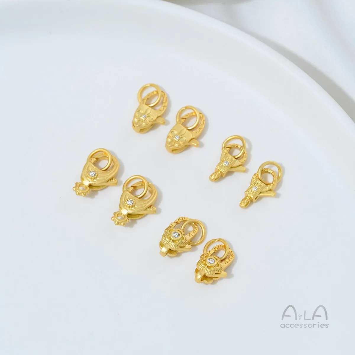 

1PCS Copper Plated 24K Gold Inlaid Zircon Flower Spring Lobster Buckle Handmade DIY Bracelet Necklace Ending Accessories G