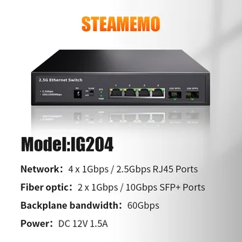 STEAMEMO 2.5G 4 포트 이더넷 스위치 10G SFP+ 네트워크 스위치 IP 카메라/CCTV 보안용 2*10G SFP+ 포트가 있는 POE 스위치 없음