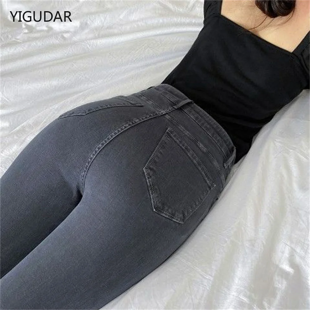 

Skinny Jeans For Woman 90s Super Stretch Gray Denim Sexy High Waist Slim Female Fashion Office Trendy Waisted Vintage Pants Y2K