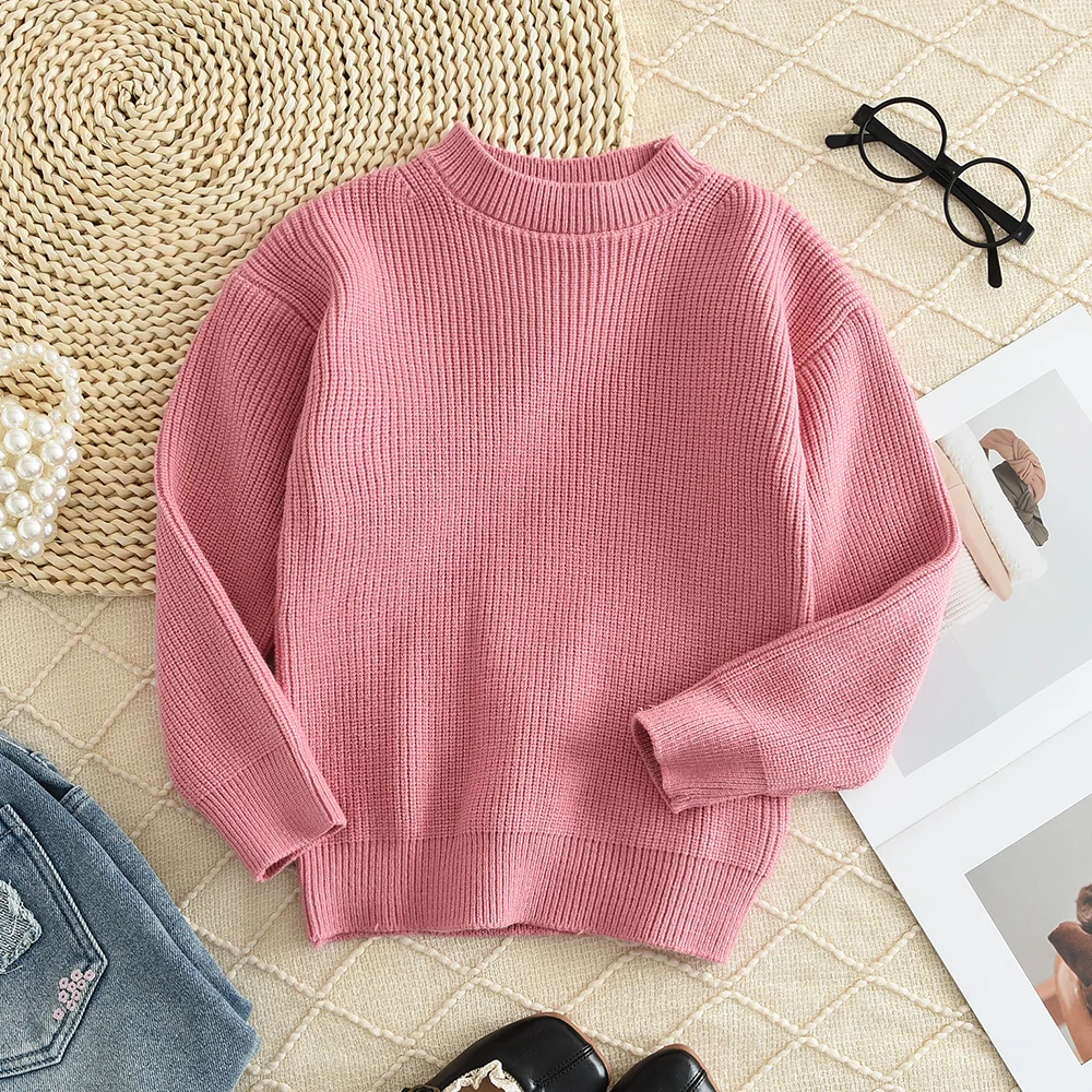 Autumn and Winter New Solid Color Sweater Girls' Clothing 6 Months -6 Years Old Baby Sweater Fashion Outing Warm Long Sleeve Top
