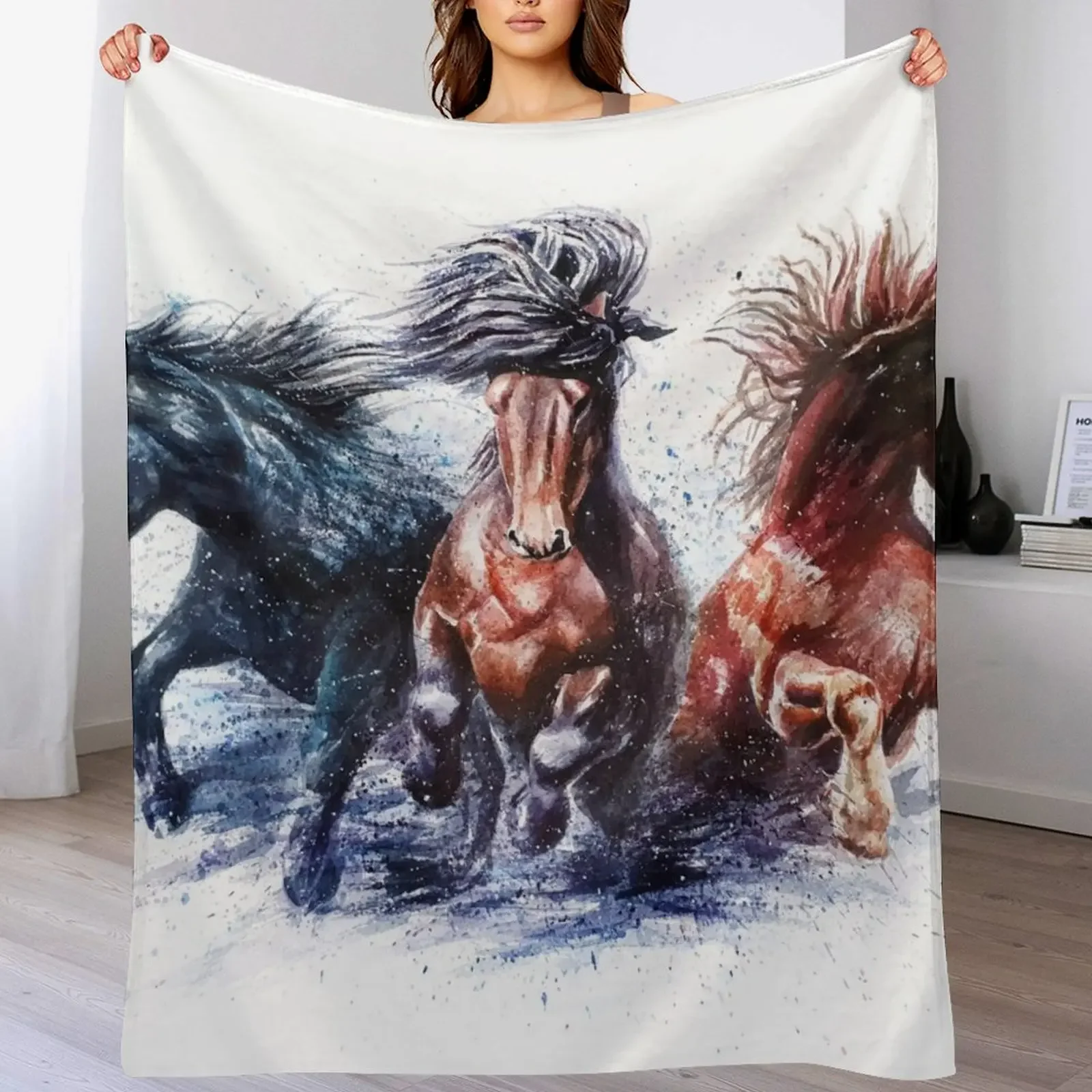 

Horses watercolor Throw Blanket Weighted Loose Plush Cute Blankets