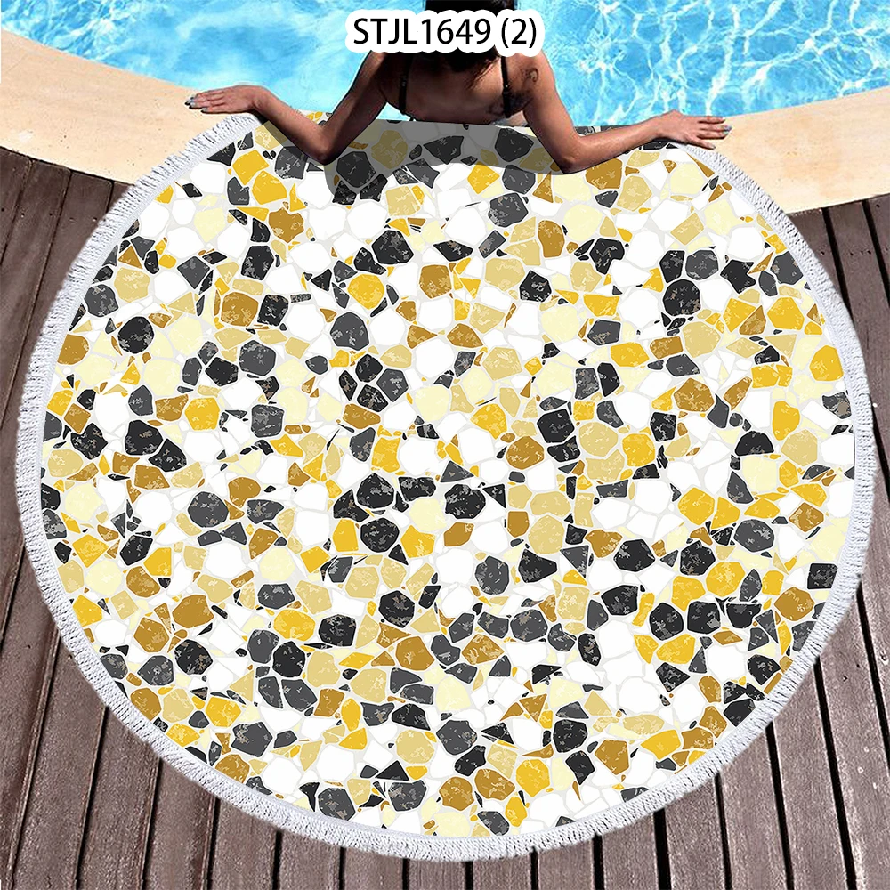 Summer Swimming Pool Marble Pattern Series Round Beach Towel Digital Printing Heat Transfer Beach Gym Seaside Bath Towel