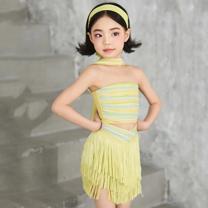 Costumes de danse de salon pour enfants, Costume de concours de danse latine pour filles, vêtements de spectacle de danse latine Samba pour enfants SL12799