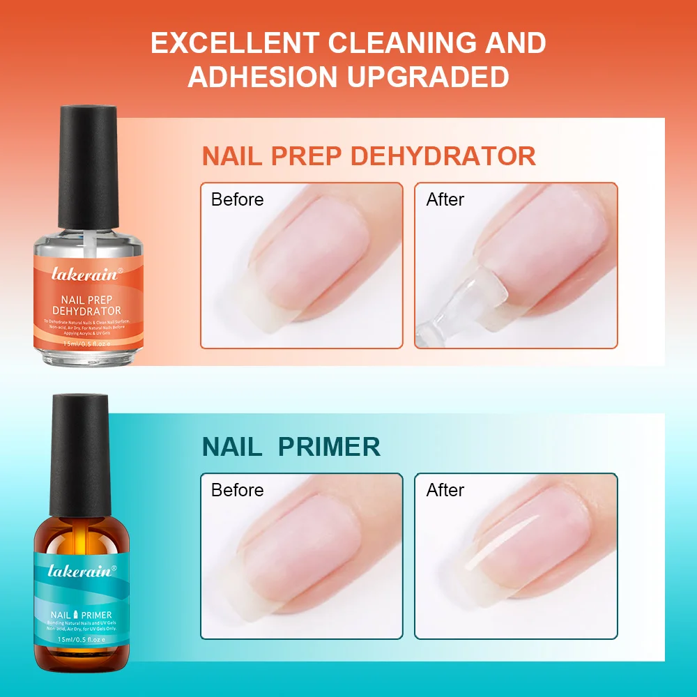 Nail Primer Set Fast Dry Prep Dehydrator Clean & Extend Nails 2 IN 1 Acid-free Formula Odorless Non-toxic Nail Art Essentials Kit