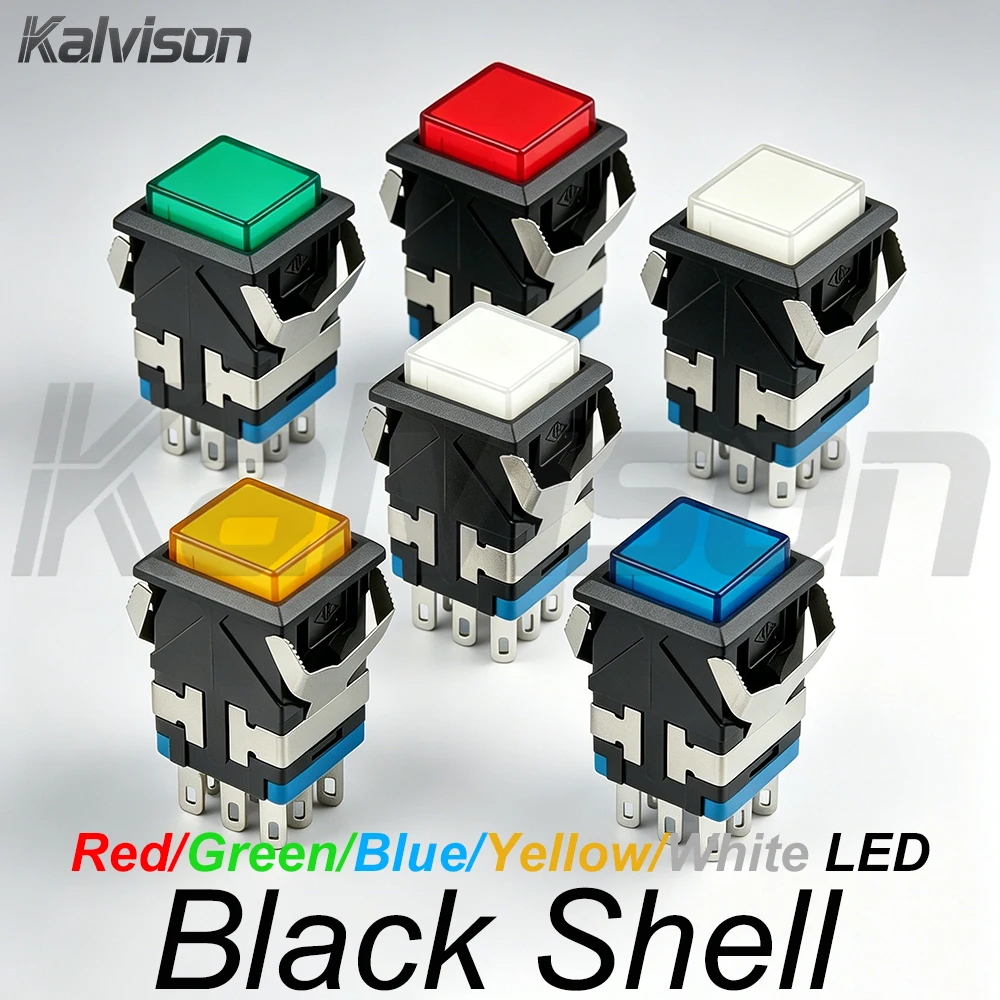 12V Plastic Push Button Switch Latching Full Face Light Emitting Square Momentary 3V 110V 220V Illuminated LED PushButton Switch