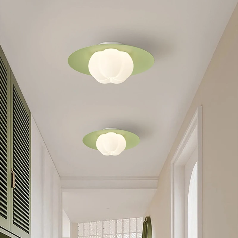 

Nordic Cream Green LED Ceiling Lamps Creative Personality Pumpkin Corridor Balcony Aisle Bedroom Interior Eye Protection Lights