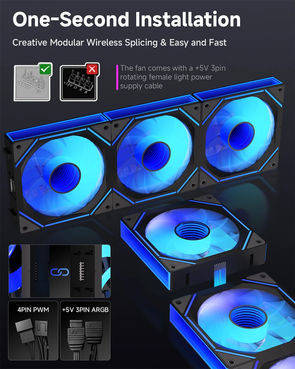 GSCOLER FC120 3IN1 Computer Chassis Fan 12cm PWM Quiet Cooling Fan 12V Large Air Volume 52.65CFM/800-1800RPM ARGB fan for PCcase