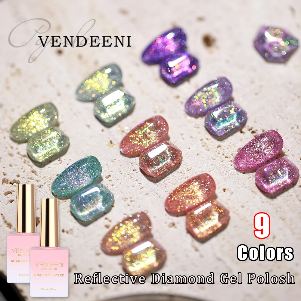 

Vendeeni 9 Color Glitter Chips Diamond Gel Nail Polish Sparkling Nail Art Gel Varnish With Reflective Effect UV Nail Gel Lacquer