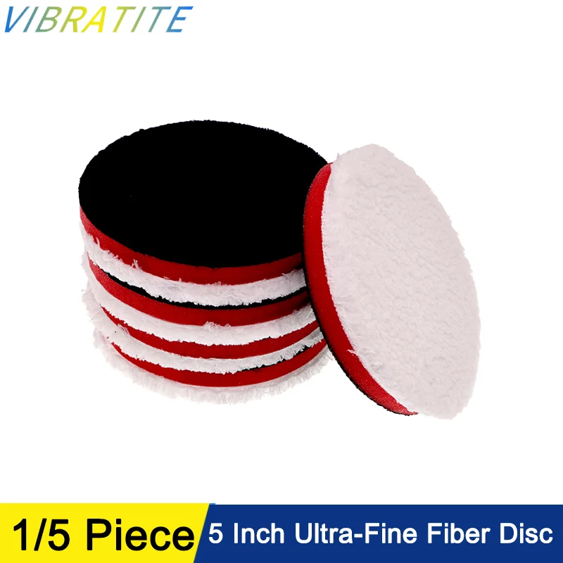 5 Inch 1/5 Pcs Ultra-Fine Fiber Disc Pad Cutting Pad Hook and Loop for Heavy Cut for Car Polisher Buffing and Polishing
