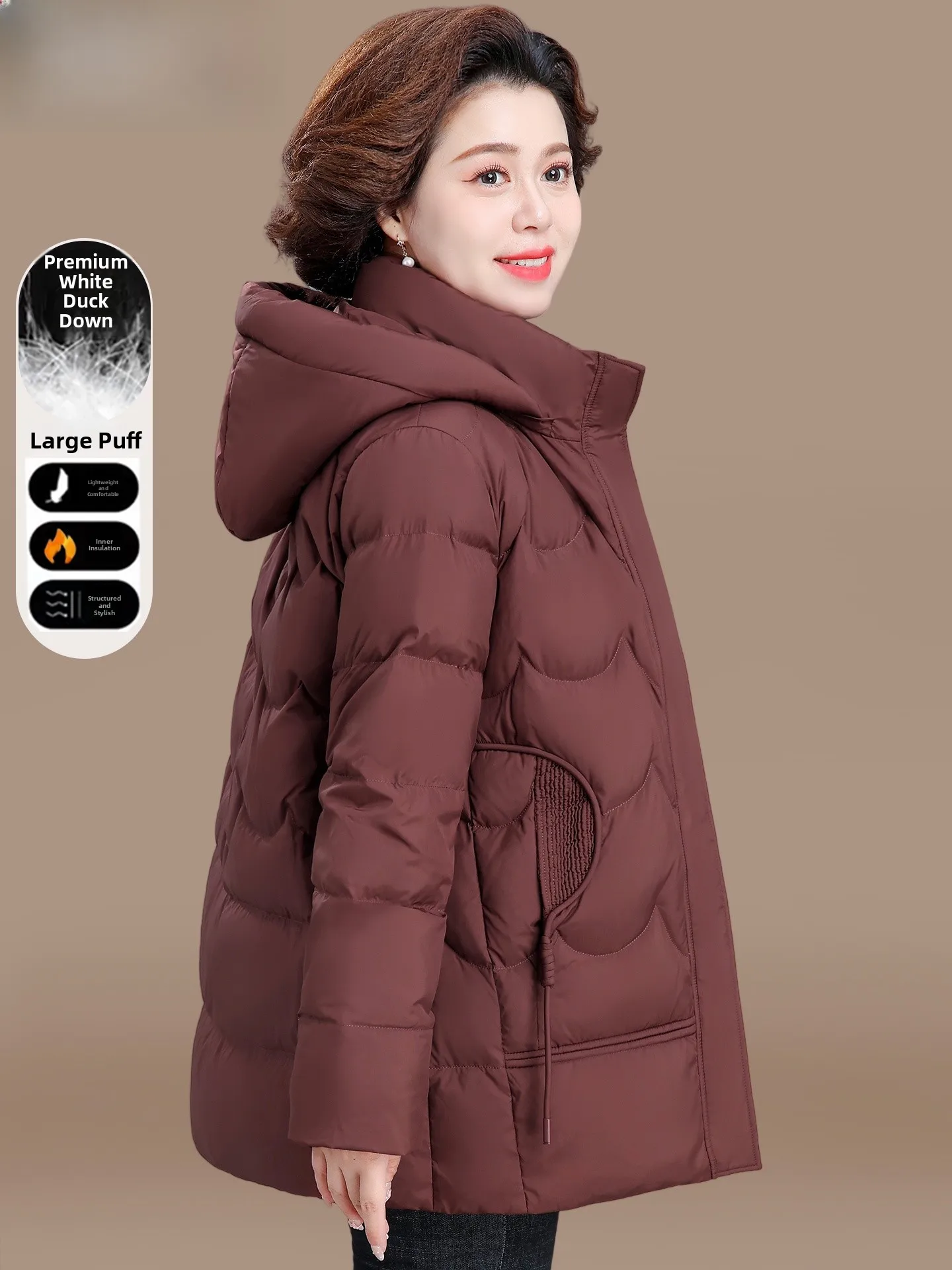 

Thiened down Jaet Winter Faion Warm Coat for Middle-Aged And ly Women Long Sle Fem Padded Coat Winter Outerwear