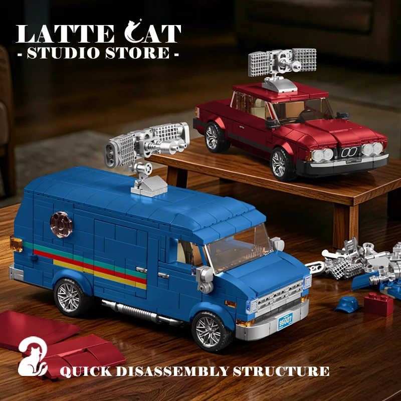 1060Pcs City Vintage Van Building Blocks Model 1:32 MOC Retro Radio Station Vehicle Bricks 80s Car Assembly Toys Adult Gifts NEW view 3