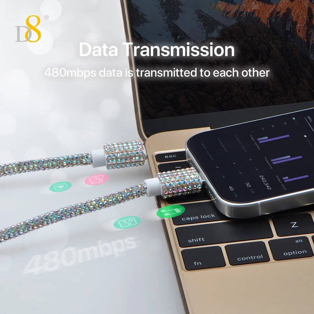 D8 60W USB C to USB C Cable Fast Charging,  Crystal Decoration,Diamond Shine, Compatible with iPhone 15/Pro/Plus/Pro Max, MacBoo