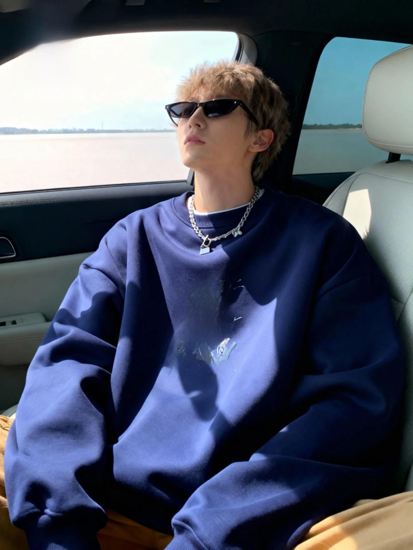 

Large Mouth Monkey Blue round Ne Sweatirt Men's Spring Loose Overhead American Sle Jaet Trendy Brand