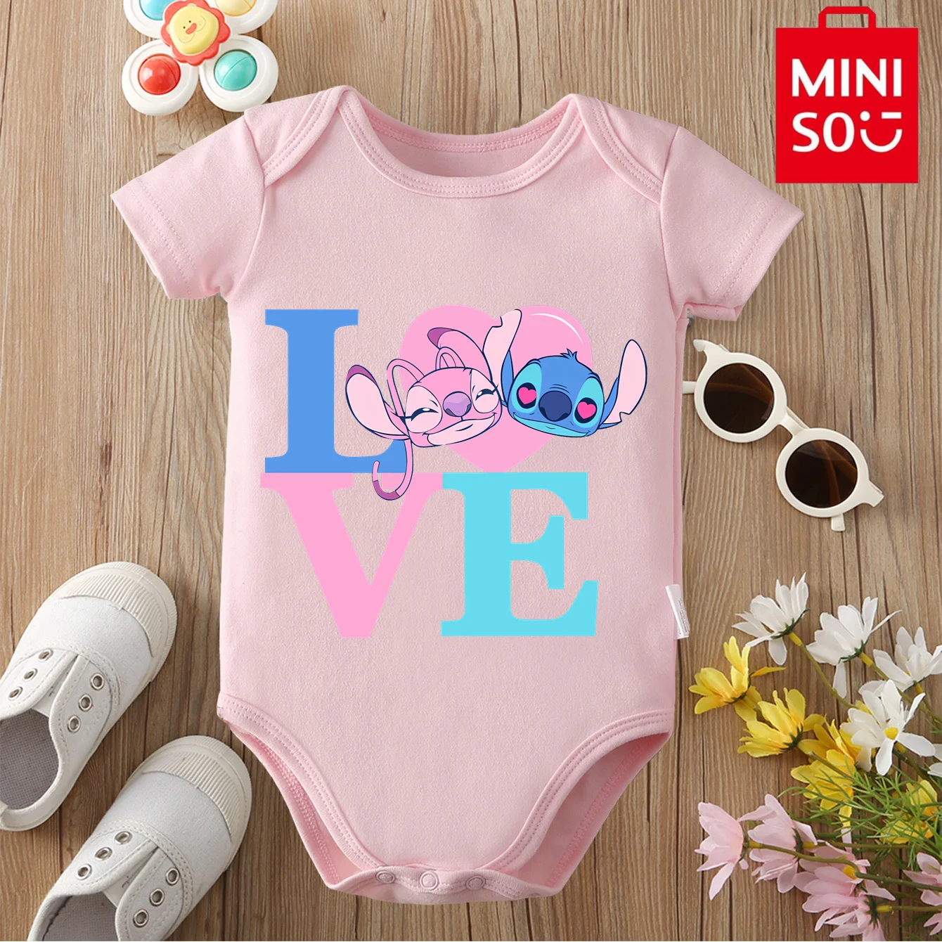 

MINISO&Disney Jointly Signed 100% Cotton Baby Clothe Baby Onesie Bodysuit Angel In Love Cute Print for 0 To 12 Months Newborn