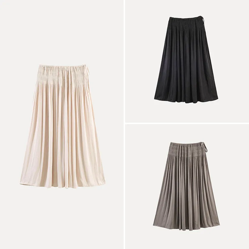 

Fashionable Women's Copper Ammonia Silk Skirt with Elastic Waist Design And Wide Hemline for Summer 2026 Loose Fit Style