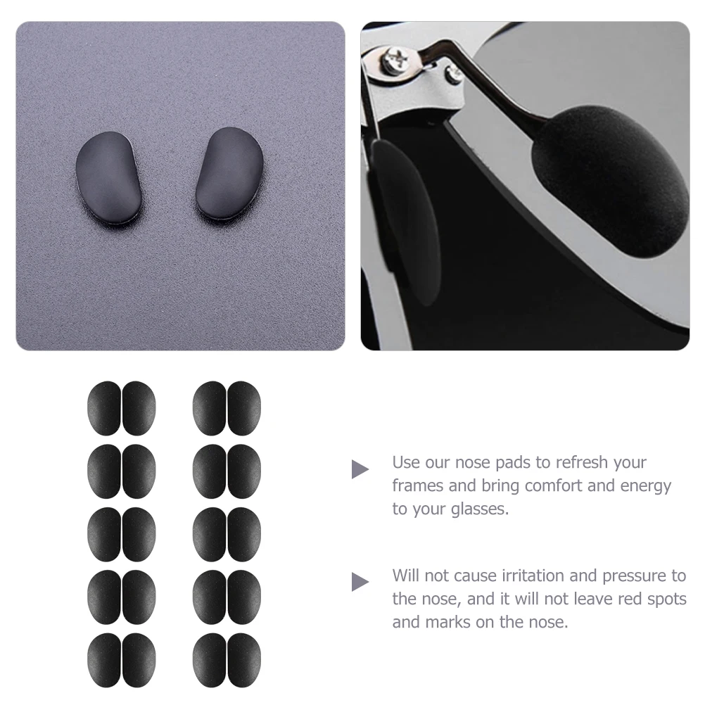 

10 Pairs Black Silicone Nose Pads Cushions for Eyeglasses Sunglasses Anti Slip Comfortable Glasses Accessories Eye