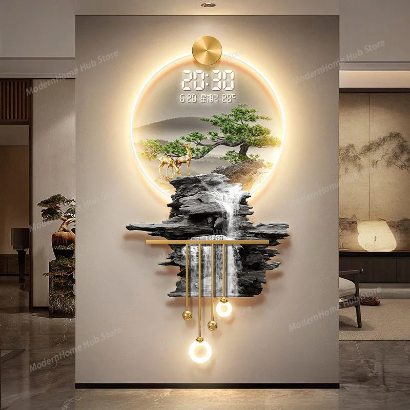 Luxury Led Clock Wall Art Mural Big Size Aesthetic Creative Clock Wall Design Chinese Style Orologio Da Parete Home Decoration
