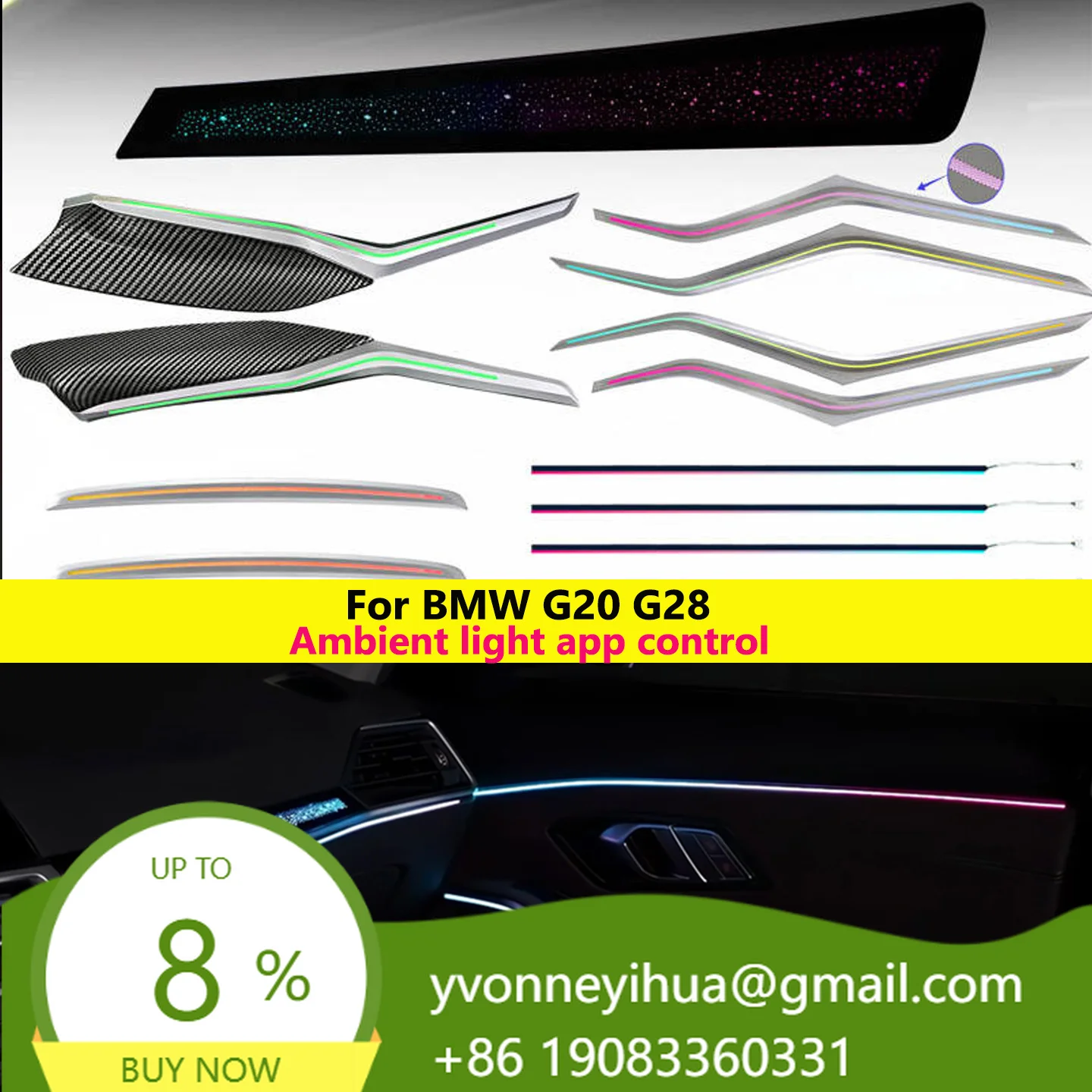 RHD LHD Ambient Light For 3 Series G20 2020-2025 Interior Decorative Atmosphere Lamp Dashboard Door Saddle LED Strip 12V 10W