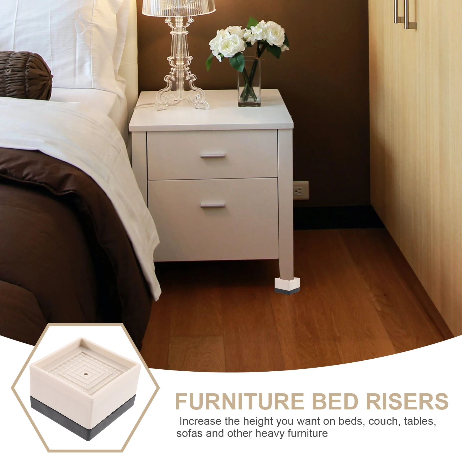 

4Pcs Bed Risers Heavy Duty Furniture Lifts for Beds Sofas Chairs Elevate Height Increase Storage Space Non-Slip Silicone Pads