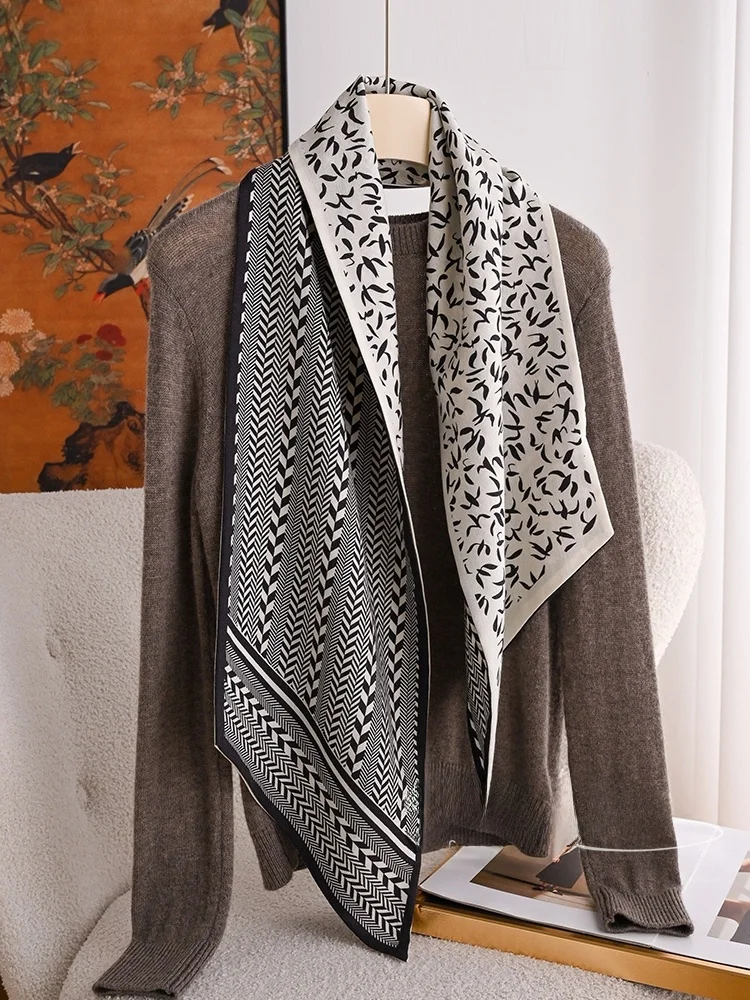 double-layer-double-sided-color-different-long-silk-wool-scarf-with-drifting-ribbon-women's-fashionable-korean-style-scarf